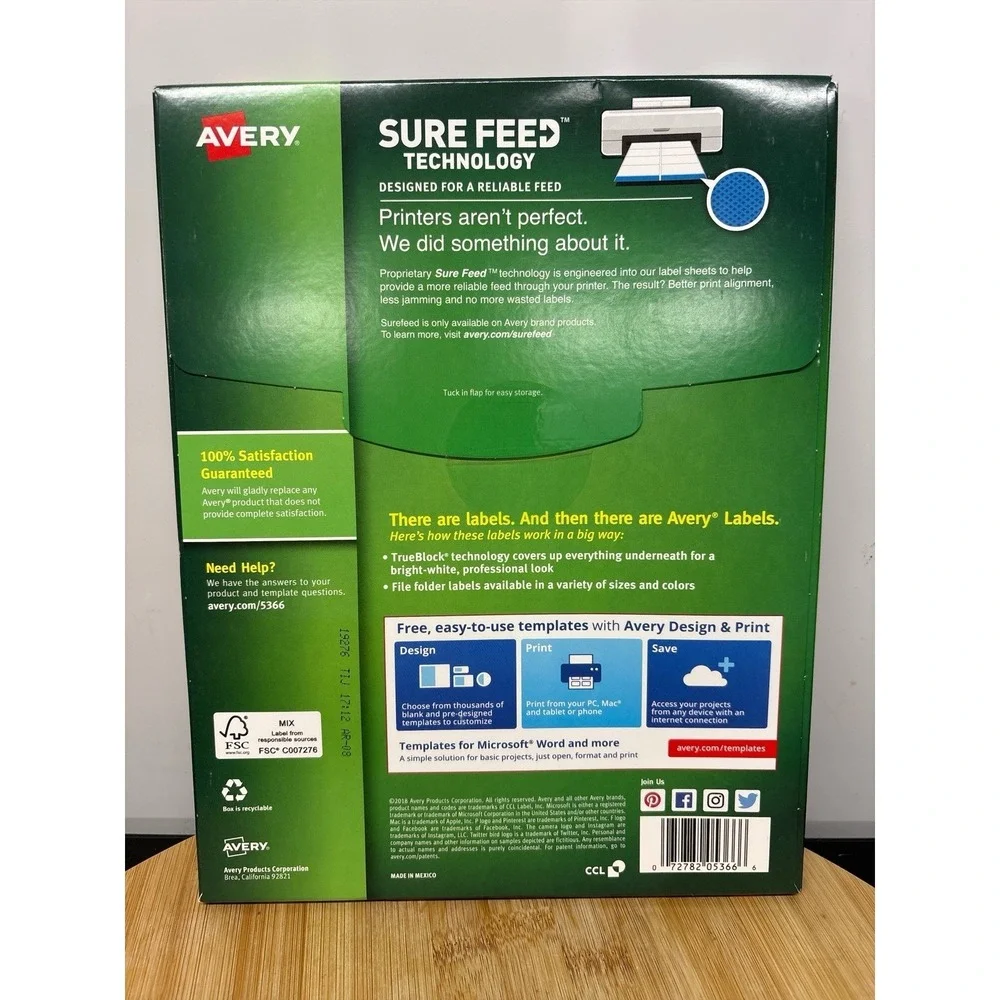 Avery Templates 5366 White File Folder Laser Inkjet Labels New Sealed 1500 Count